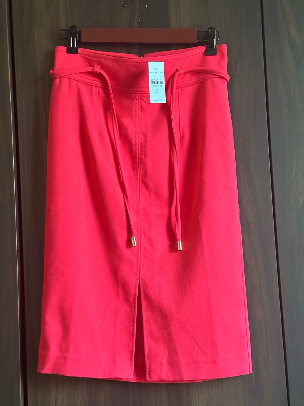 NWT Ann Tailor Midi Skirt - Front Slit Tie Belt - Coral - Size Petite 0